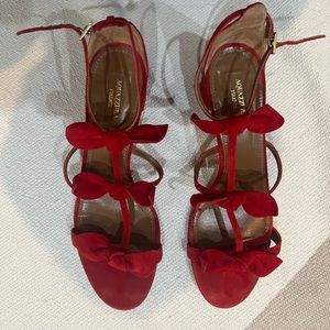 Aquazzura suede bow accents t-strap sandals